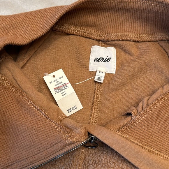 Aerie Fleece high waisted Joggers. Size Small. NWT Caramel brown  Zip Front - Picture 3 of 12